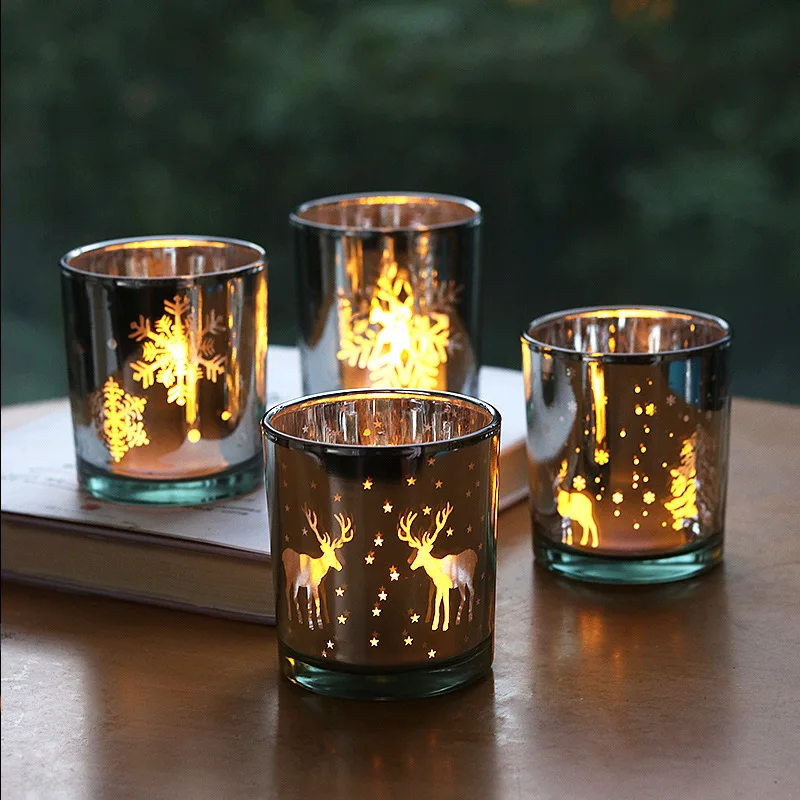 ChristmasCandleCupSilverSnowflakeGlassCandleHolderEmptyGlass