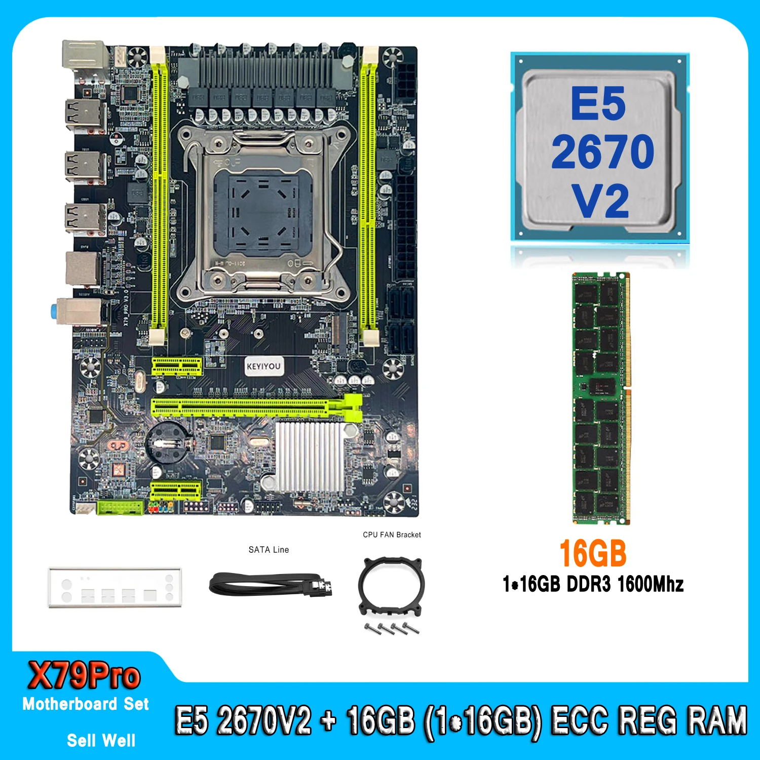 마더보드 키트 LGA 2011 E5 2670 V2, 16GB(1*16GB) DDR3 1600Mhz ECC 메모리, X79 게이밍 PC E5 2670V2