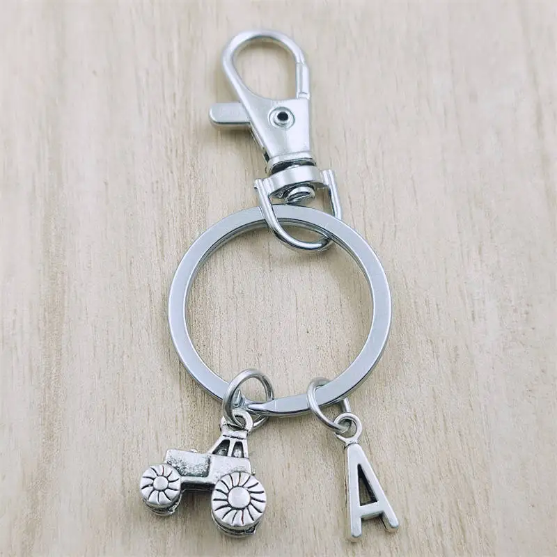 

Tractors Tools Europe Keyring Letter Car Key Chain Ring Lobster Clasp Initial Charm Women Jewelry Accessories Pendants Metal