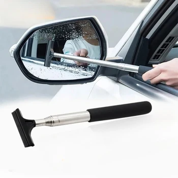 Car Rearview Mirror Wiper Cleaning Tool Auto Glass Mist Cleaner Scraper Car Accessories Handle Telescopic Window Cleaning Brush