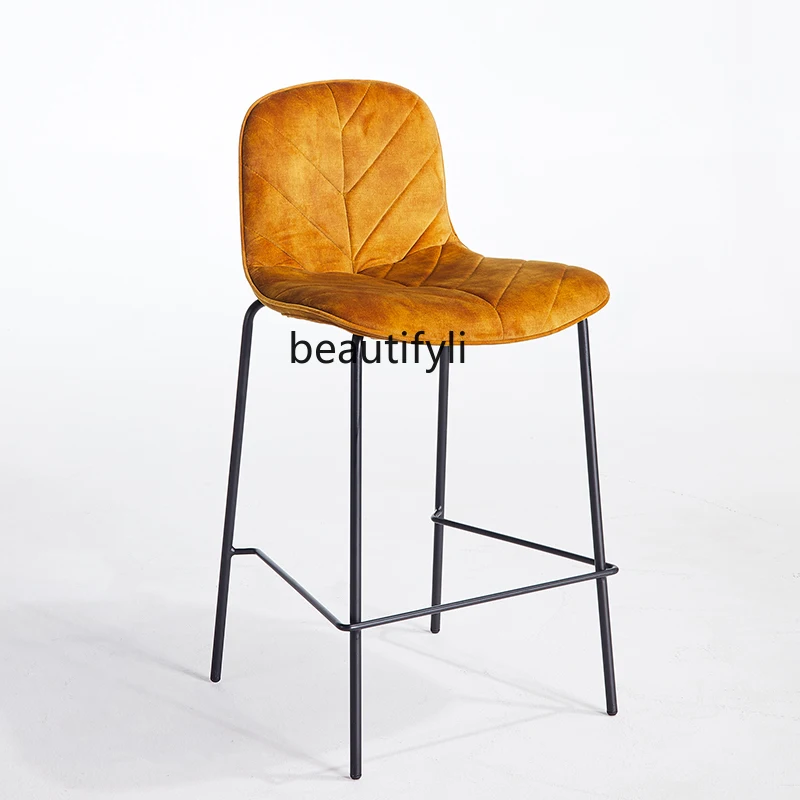 

LBX Bar Chair Light Luxury Home Coffee Shop Wine Backrest Fabric High Stool