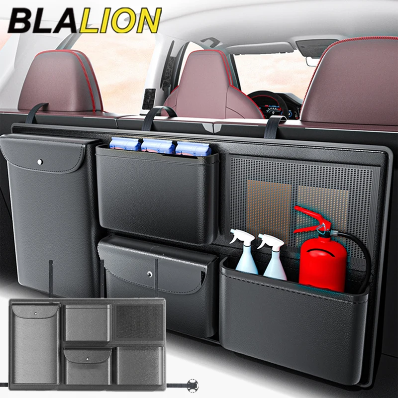 Bilayon car trunk organizer for the back seat, made of leather, with multiple pockets