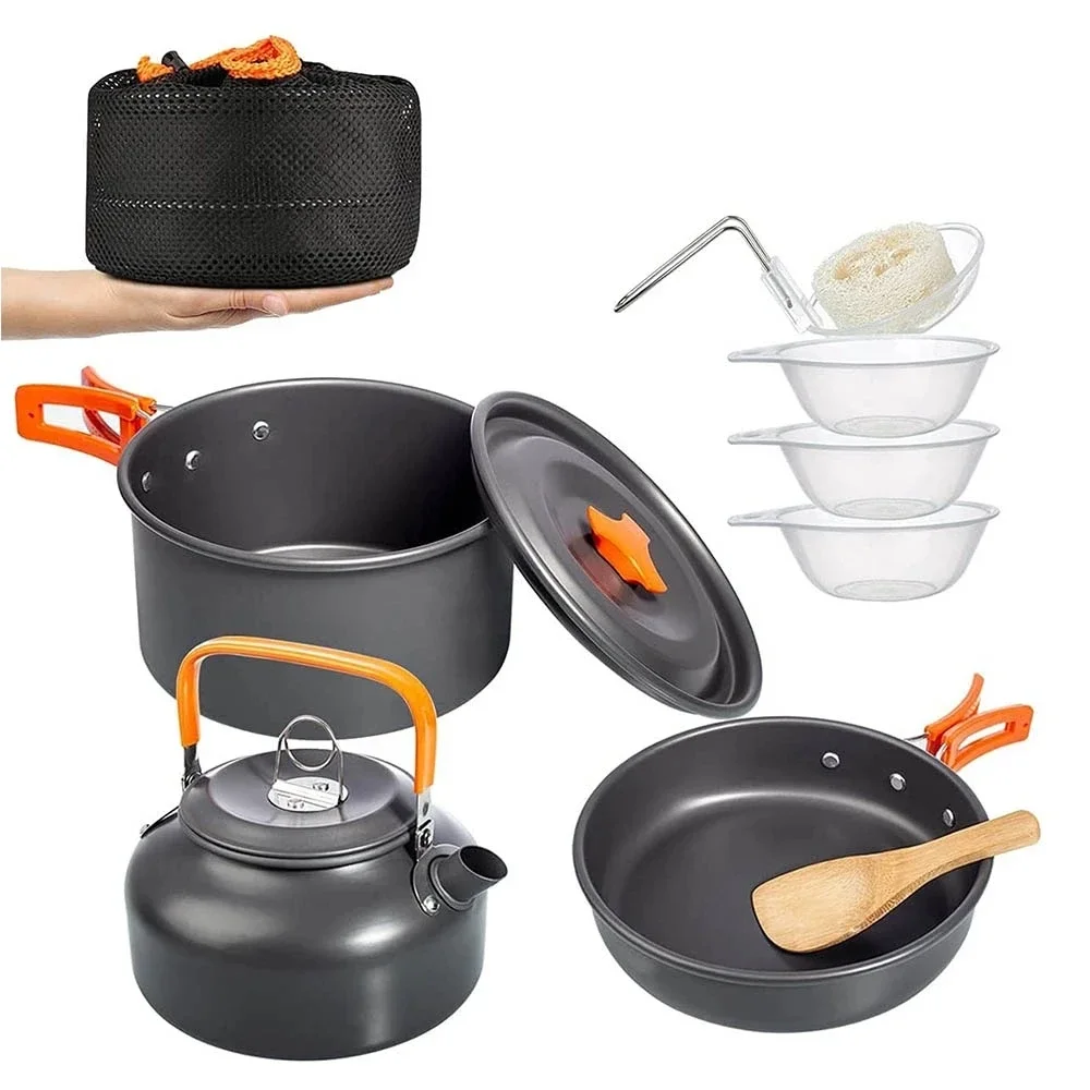 

Tableware Kettle Camping Cookware Set Outdoor Equipment Picnic Cooking Pan Kit Pot Hiking Aluminum Travelling BBQ Water