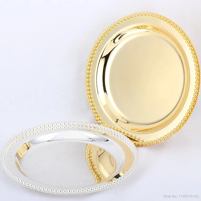 Luxury Silver / Gold Charger Plates Metal Tray 25 CM/ 9.8" Round Nut Plates/ Sweet/ Cake Plates For Home Christmas Decoration 2