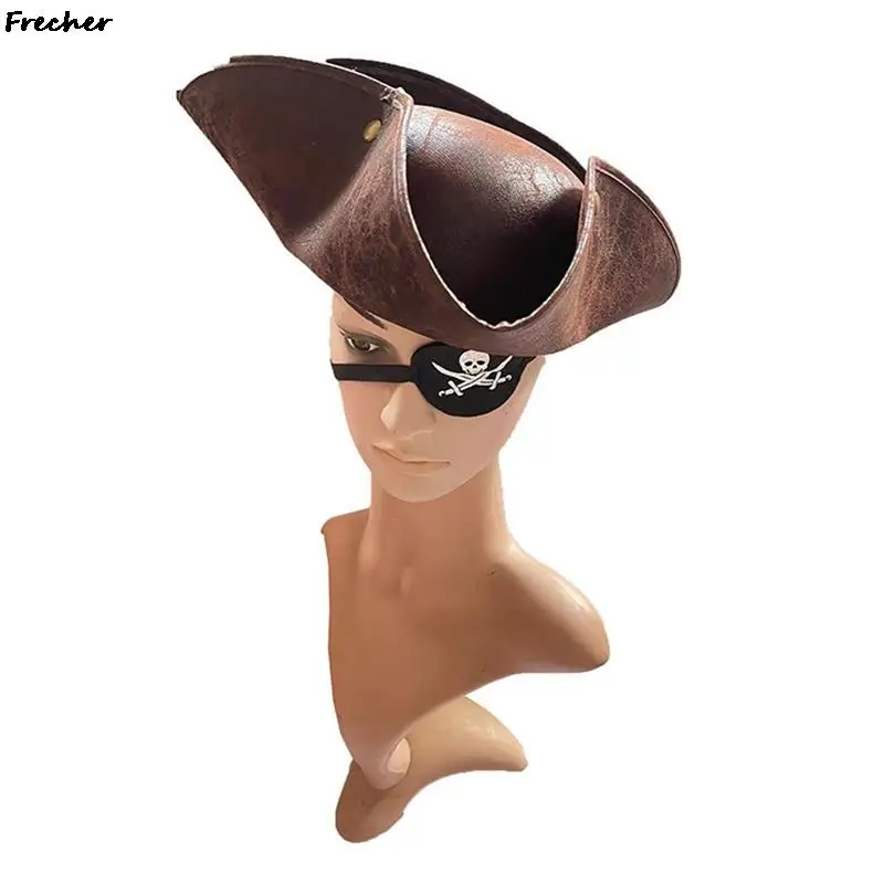 Role Play Pirate Hats Brown Leather Cowboy Hat Performance Masquerade Headwear Cosplay Costume Captain Caps Party Tricorn Cap