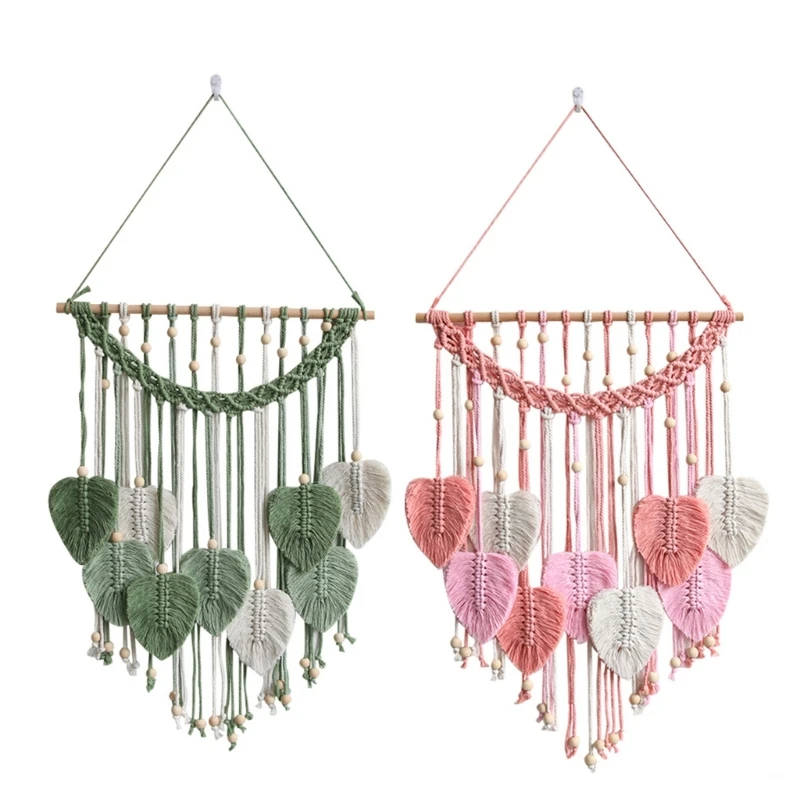 

Handmade Leaf Tapestrys Bohemian Wall Ornament Cotton Rope Tapestrys Farmhouses Decorations for Apartment Bedroom Garden K92A