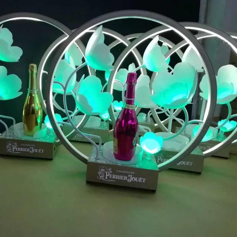 LED Rechargeable Lotus Flower Champagne Cocktail Whisky Drinkware Holder Bar Bottle Presenter For Night Club Wedding Party Decor