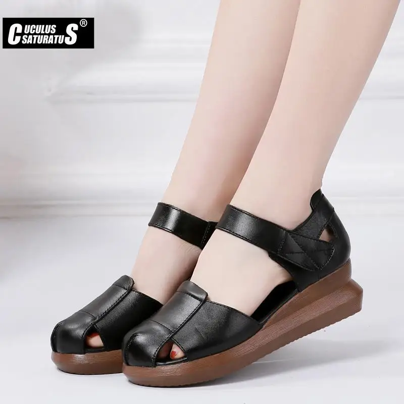 

Cuculus Women Sandals genuine Leather Summer Shoes Woman Hollow out Flat Sandals Ladies Casual Soft bottom Female Beach Sandal