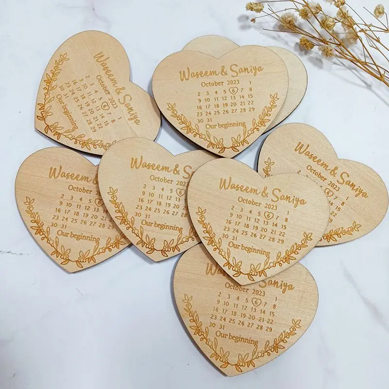 Personalized Wooden Heart Save the Date Magnet Wedding Invitation for Guests