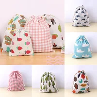 1PC Cotton Linen Fabric Pouch Drawstring Bag Cute Animal Plant Print Kids Travel Cloth Shoes Storage Bag Makeup Case Gift Bag 1