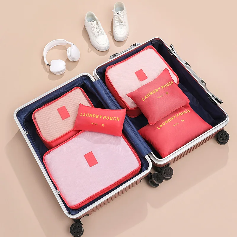 Travel Six-Piece Set Large Cosmetic Bag Multifunctional Luggage Storage Bag Underwear Bra Organizing Folders Shoes Buggy Bag