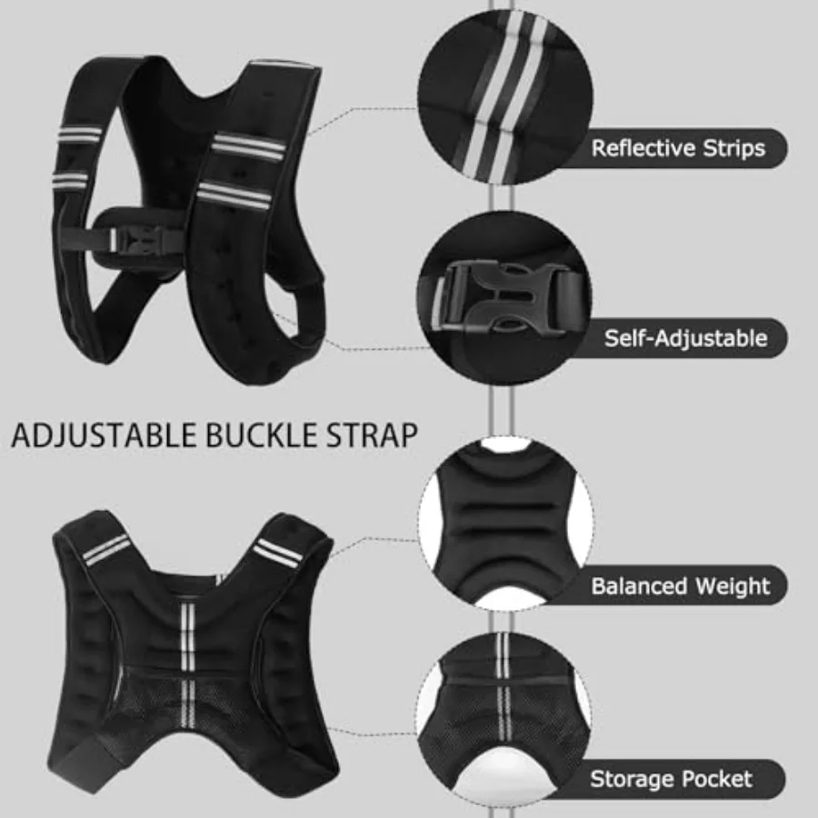 Weighted Vest, 11 lb Weight Vest with Reflective Stripe, Body Weight Vests Adjustable for Men, Women Workout, Strength Training,