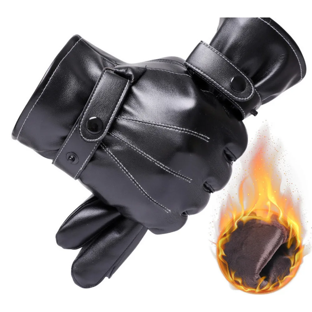 Men's Leather Gloves Winter Classic Black Thickened Accessories_voghion.com