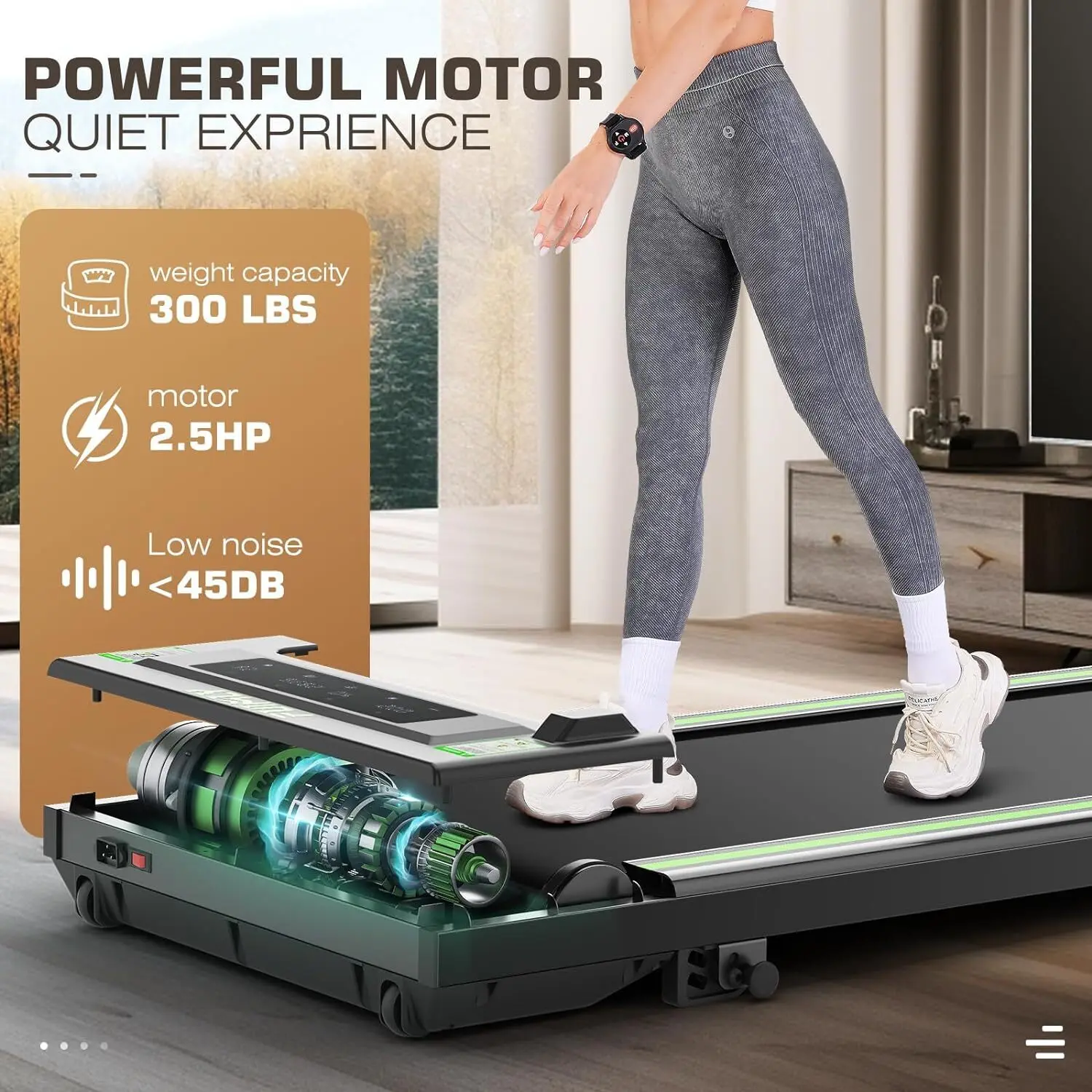 Pad Under Desk Treadmill 2.5HP Treadmill with Incline 2 in 1 Treadmills for Home Office with LED Touch Screen Remote