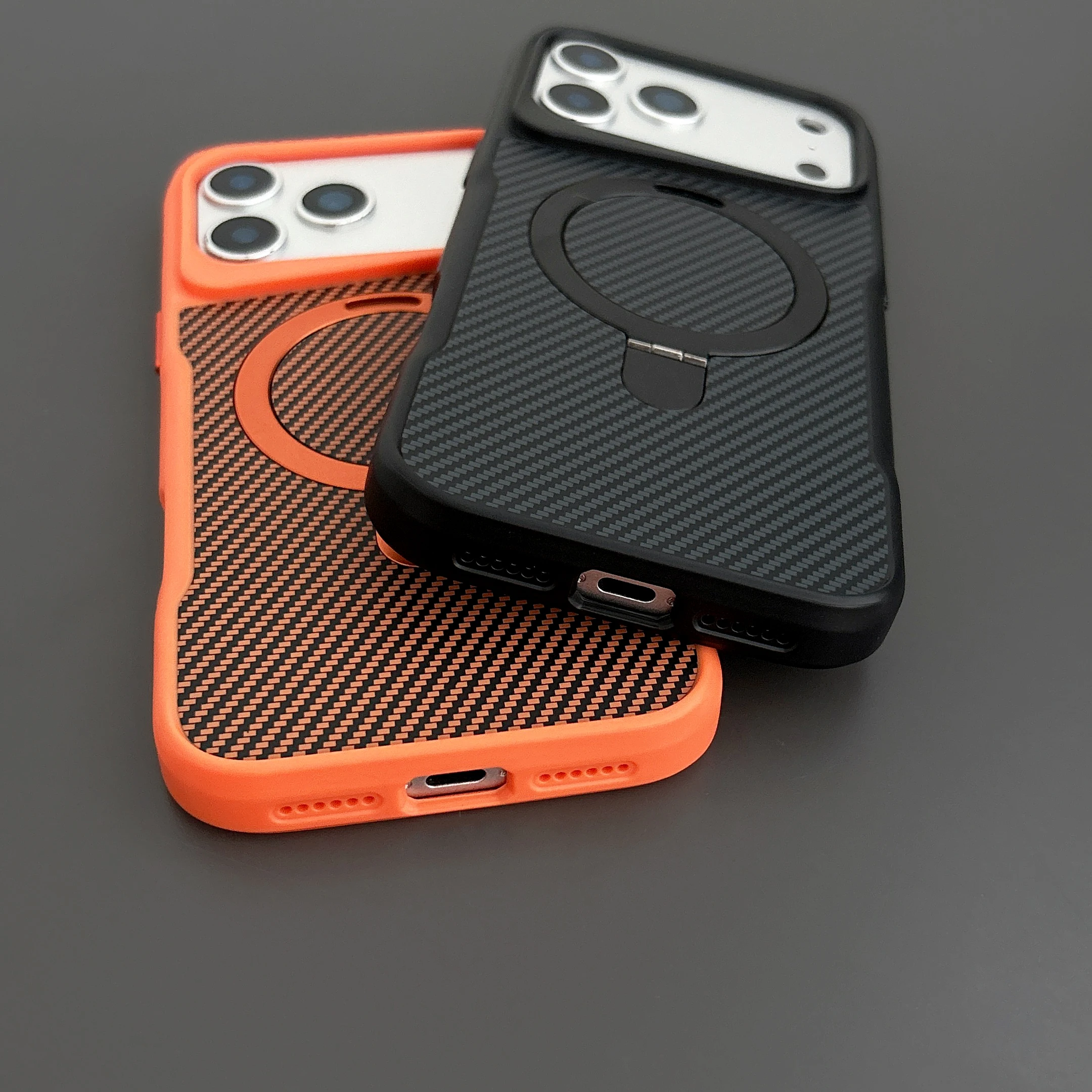 Elegant 360° Rotating Carbon Fiber Magnetic Phone Case with Kickstand - Shockproof Protection