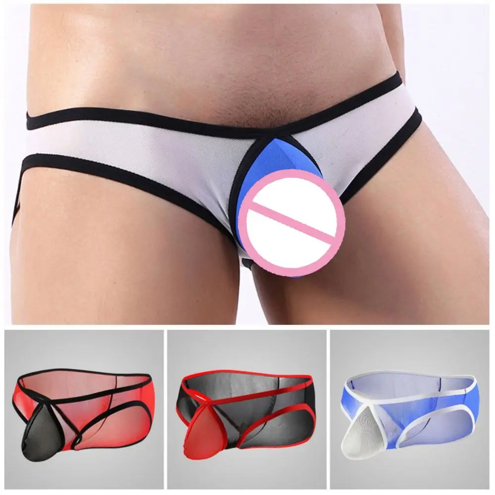 

Sexy Underwear Men Gauze Briefs Mesh Transparent Jockstrap U Pouch Panties Cuecas Calzoncillos Breathable U Bulge Pouch Bikini