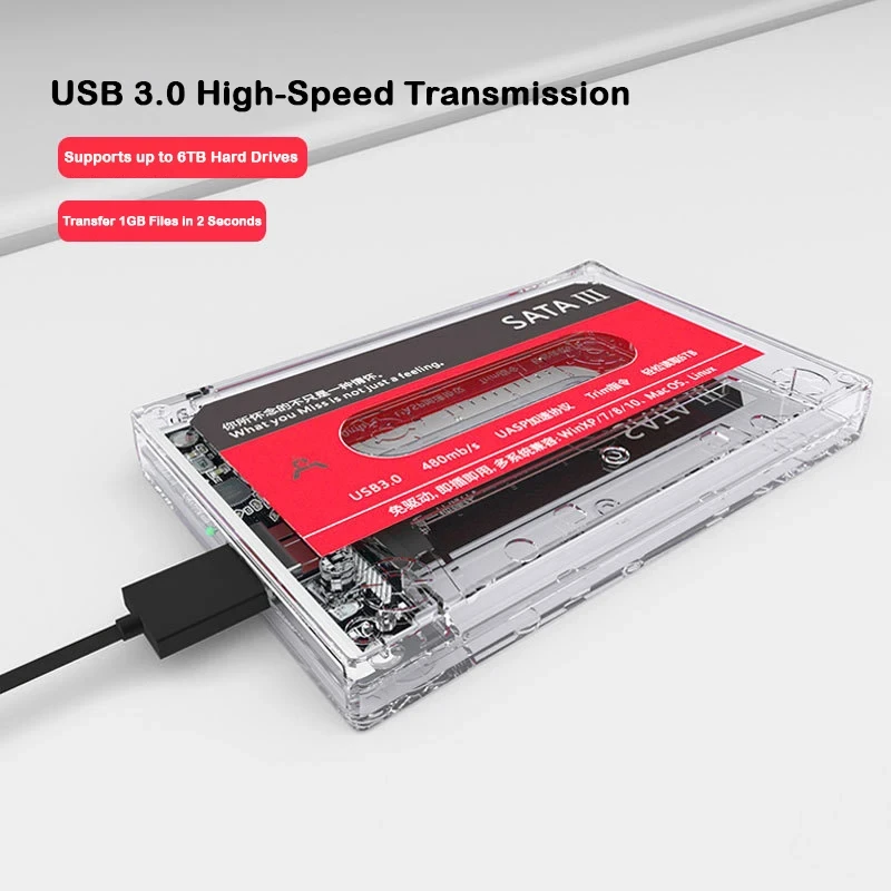 USB 3.0 External Hard Drive Enclosure with UASP Support - Portable 2.5 Inch SATA Hard Drive Case