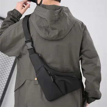 نسيج مقاوم للماء الثلاثي مكافحة سرقة إغلاق المناسب حقيبة صدر للرجال عادية جلدية فيلم حقيبة رجالي اليسار اليمين الكتف عبر الجسم أكياس 6