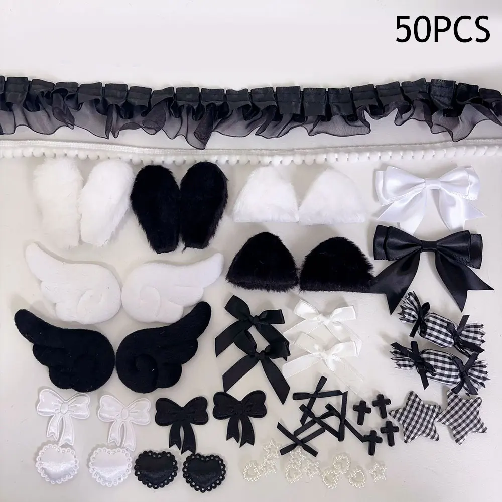 Colorful Pink Bow Lace DIY Decoration Kit with Plush Ear Accessories