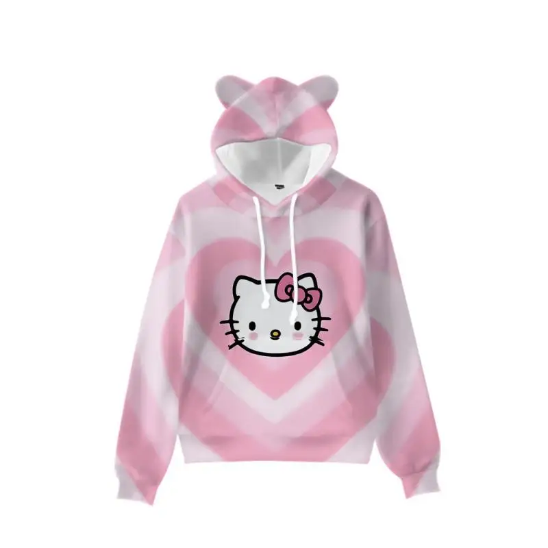 

Толстовка Sanrios с милым рисунком Hellokitty Y2K, пуловер в стиле аниме, кавайная Толстовка для девочек, весенний и осенний сезон, свободный Подарочный пуловер с капюшоном и принтом
