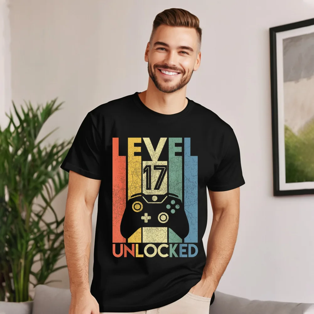 Level 17 Unlocked Shirt Funny Short Sleeve Tops Tees Crew Neck Combed cotton women's Tshirts Casual Tee Shirt Hip Hop Level 17 Unlocked Shirt Funny Video Gamer 17th Birthday Gift T-Shirt__19984