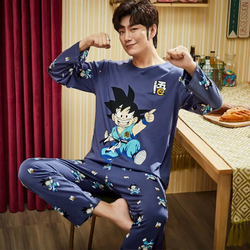 Winnter Men Pajamas Set Cotton Sleepwear Long Sleeved Nightwear Sprinp Autumn Cartoon Lounge Pyjamas Plus Size 5XL Nighties Suit