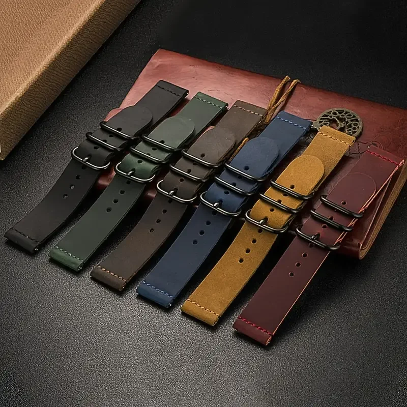 Vintage Crazy Horse Leather Watch Strap - Retro Bracelet 20mm/22mm
