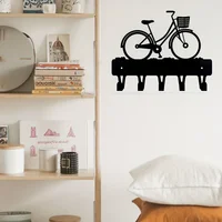 1pc Girls Bicycle with Basket Key Rack Hanger Wall Mounted Hook Up Artwork Shape, Iron Crafts, Wall Hanging, Wall Sticker 1