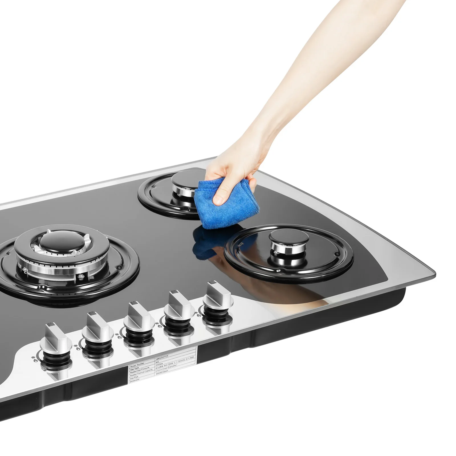 5-Brenner-Gaskochfeld 10236 BTU Hochleistungs-Flammenausfallsicherung Gehärtetes Glas Leicht zu reinigen Für Heimküche LPG NG – Detail 6