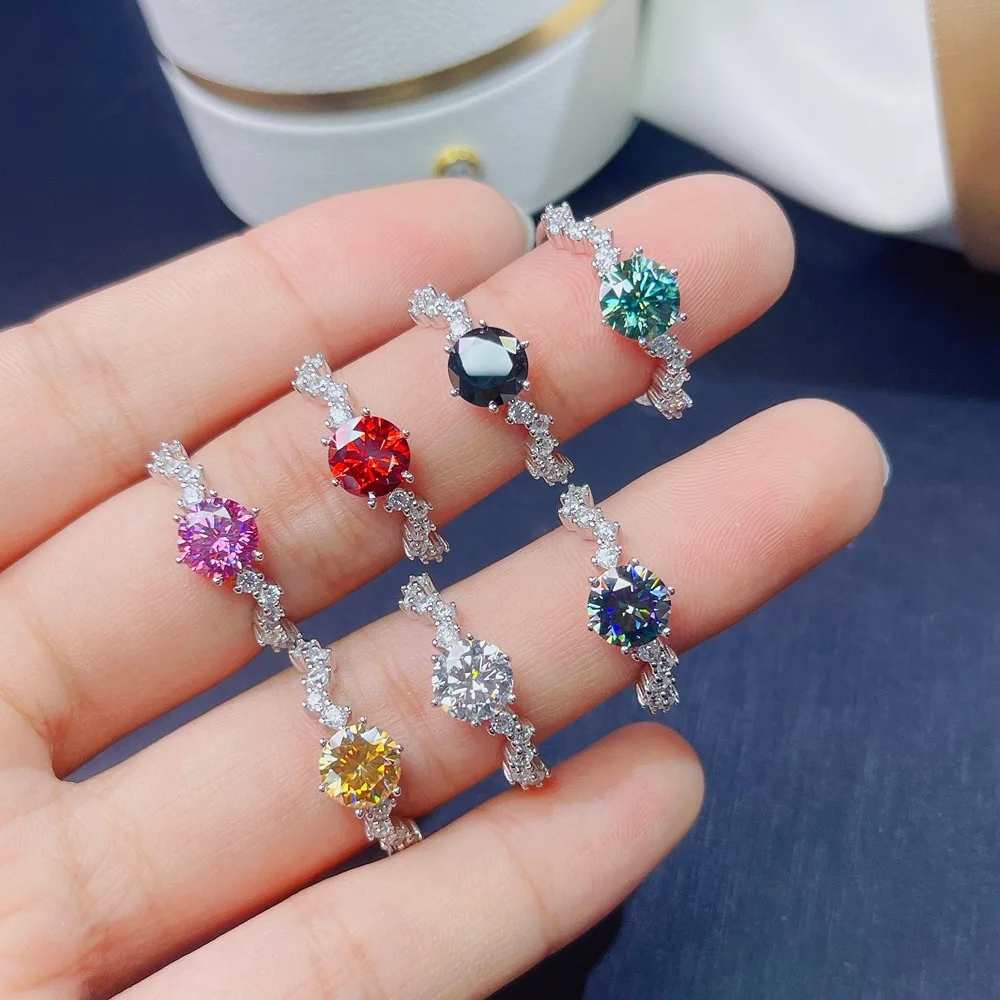 Meibapj Prezzo All'Ingrosso 7 Colori 1 Carato Moissanite Moda 6 Artigli Anello Per Le Donne Con Certificato Gra 925 Gioielli In Argento