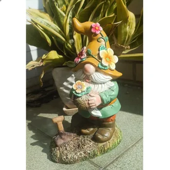 Ornamento da giardino Pianta in resina Decorazione confucian Elfo Nano Luce da cortile esterno 1