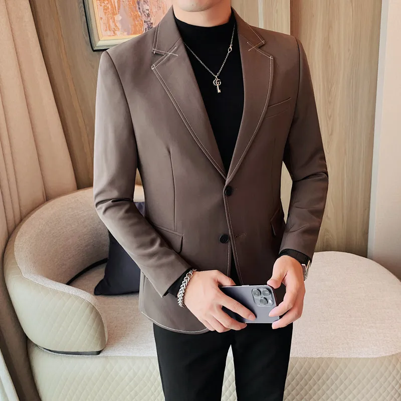 Blazer Hombre High Quality Korean Luxury Clothing Fashion Blazers Jacket For Men Business Casual Two Buttons Suit Coats Black