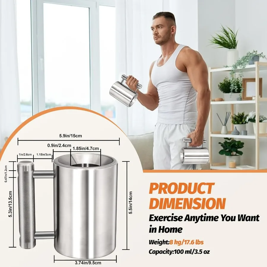 Heavy Coffee Mug Challenge 304 Stainless Steel Dumbbell Cups Silver Overweight Sports Water Cup for Fitness Training Arm Strengt