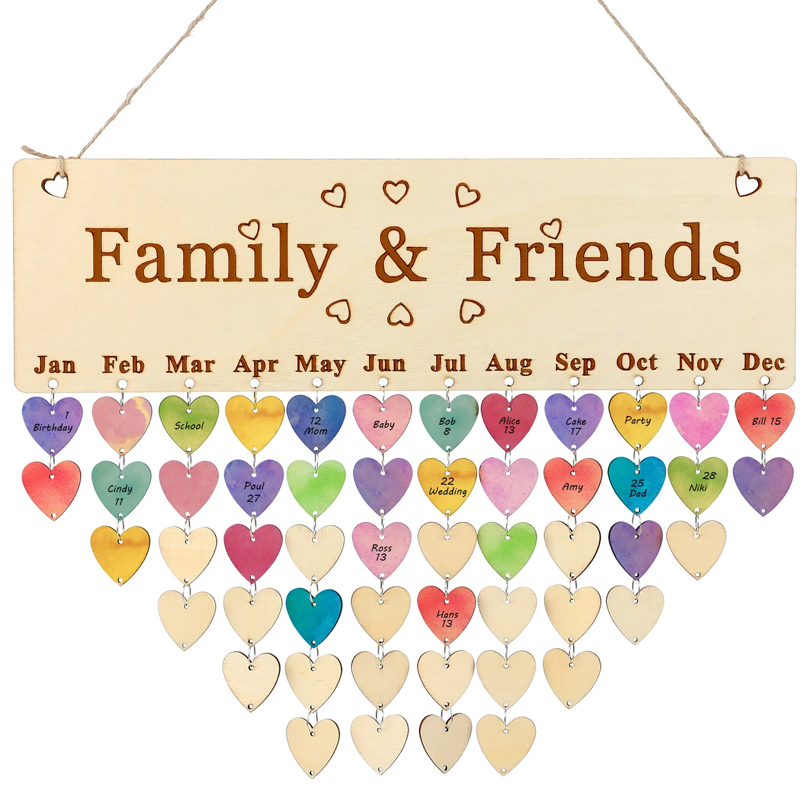 Wall Hanging Home Decoration Creative Family Birthday Calendar Plaque with Tags Family Birthday Board with Tags reminder birthday calendar board wooden plaque wall hanging heartslice discs tag family decor