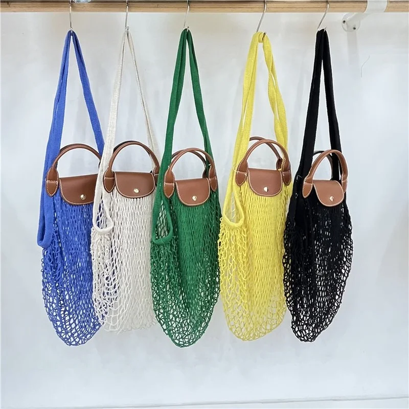 

Casual Hollow Fishnet Women Handbag Rope Woven Shoulder Bags Handmade Woven Mesh Crossbody Bag Summer Beach Bag Large Tote Purse