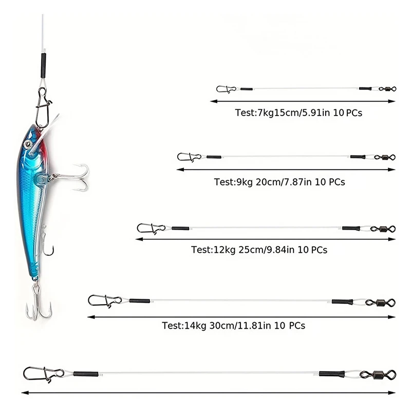 10PCS 100% Fluorocarbon Fishing Line Fishing Rod Fluorocarbon Line With Rolling Swivel And Quick Lock Pressure Test 7-18kg 5