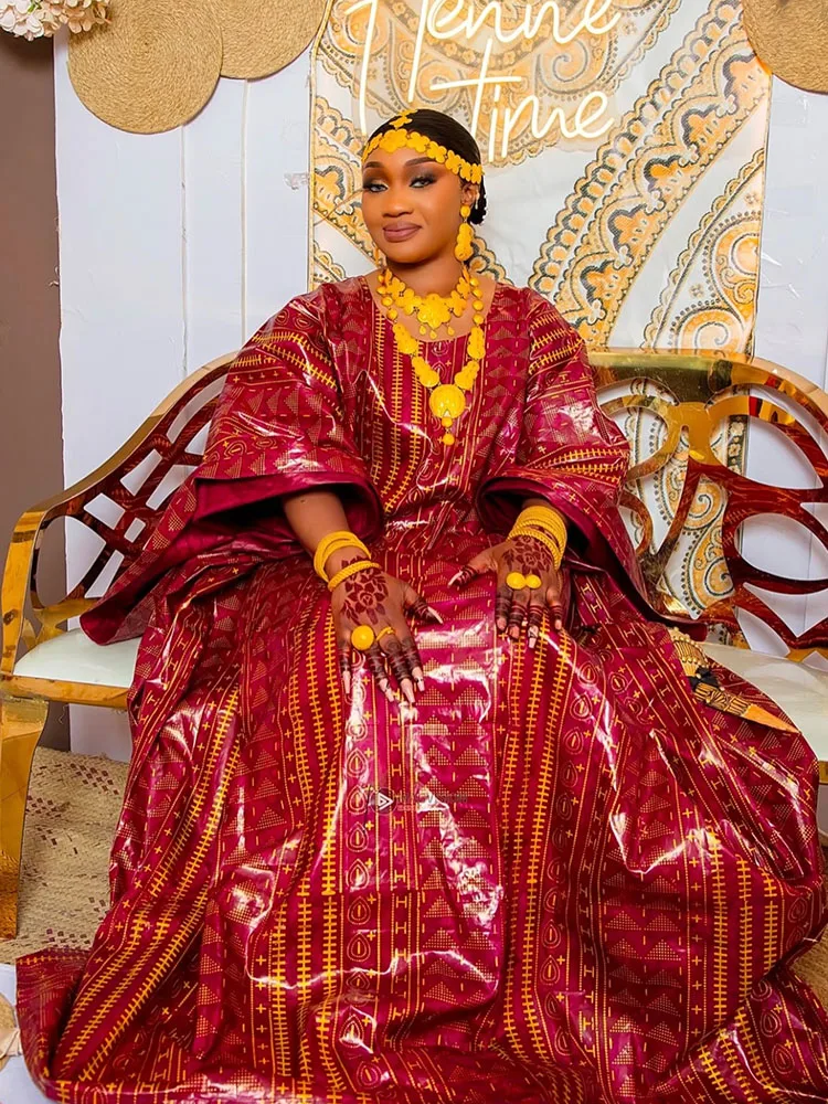 Red Ramadan Women Party Dashiki Robe Boubou Printed Soft Cotton Brocade African Ankara Long Dresses With Scarf Clothes