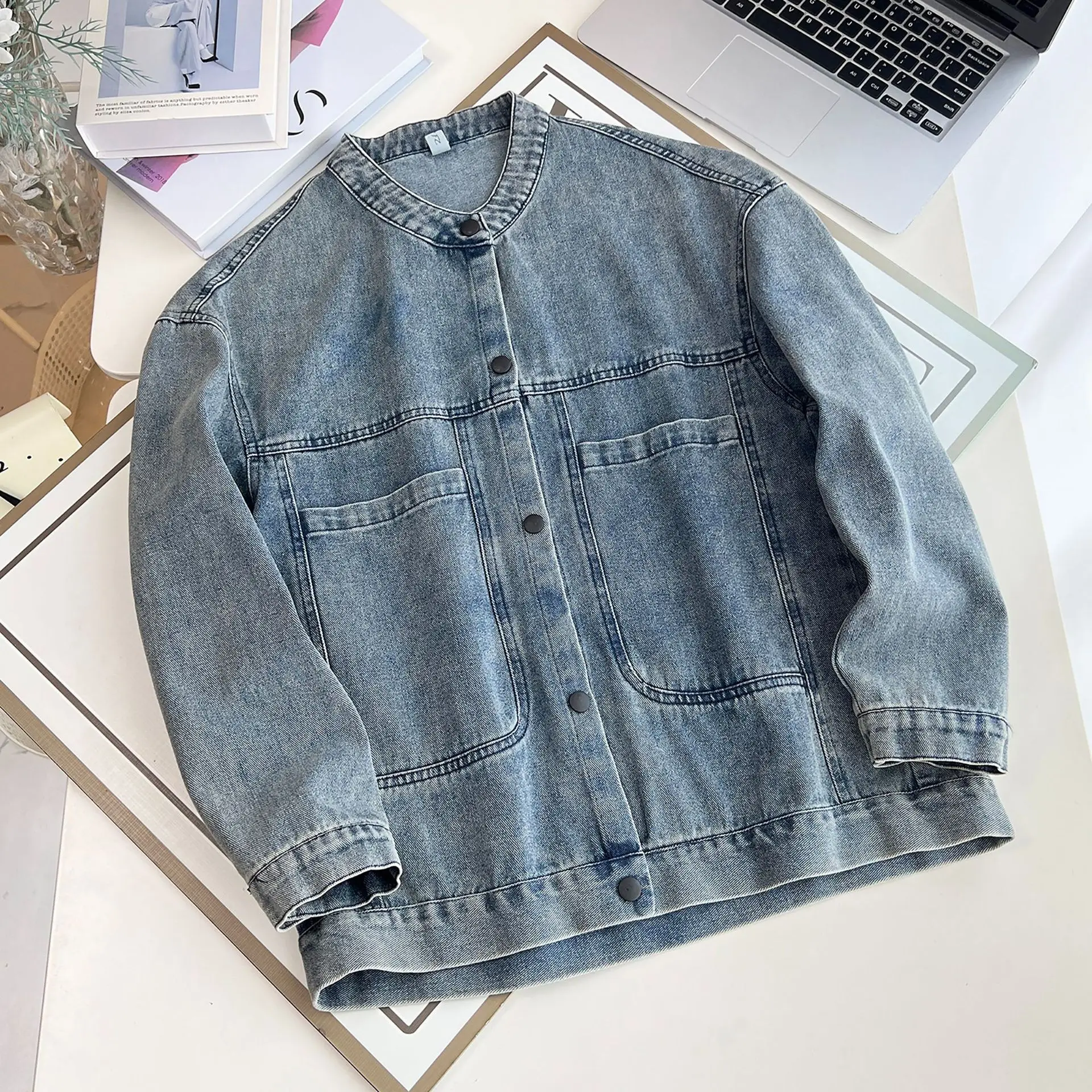 XXXXL Fashion Plus Size Women's Denim Jacket Autumn New Simple Casual And Versatile Retro Cardigan Coats 773