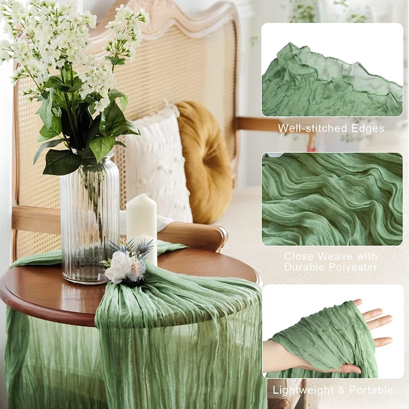 Sage Green Cheesecloth Table Runner Boho Gauze Cheese Cloth Sheer Wedding Birthday Party Baby Bridal Shower Backdrop Decorations 4