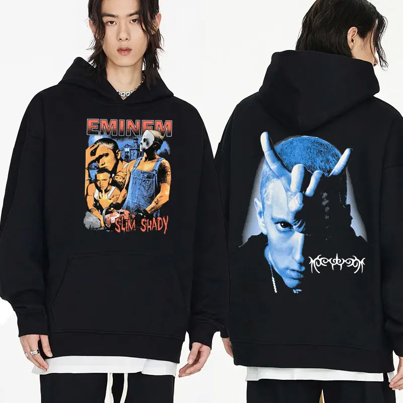 

Rapper Eminem Slim Shady Vintage Hoodies Men Women's Hip Hop Oversized Hooded Sweatshirts Unisex Clothes Streetwear Pullover