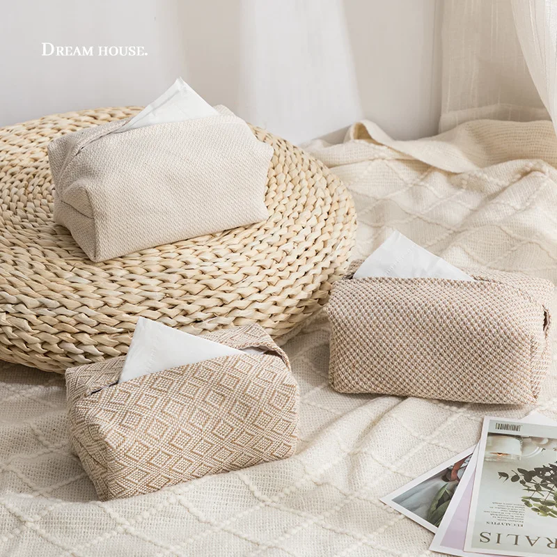 Nordic Linen Tissue Box Cover Rectangular Shaped Car Home Living Room Table Use Cloth Drawstring Bag tissue box