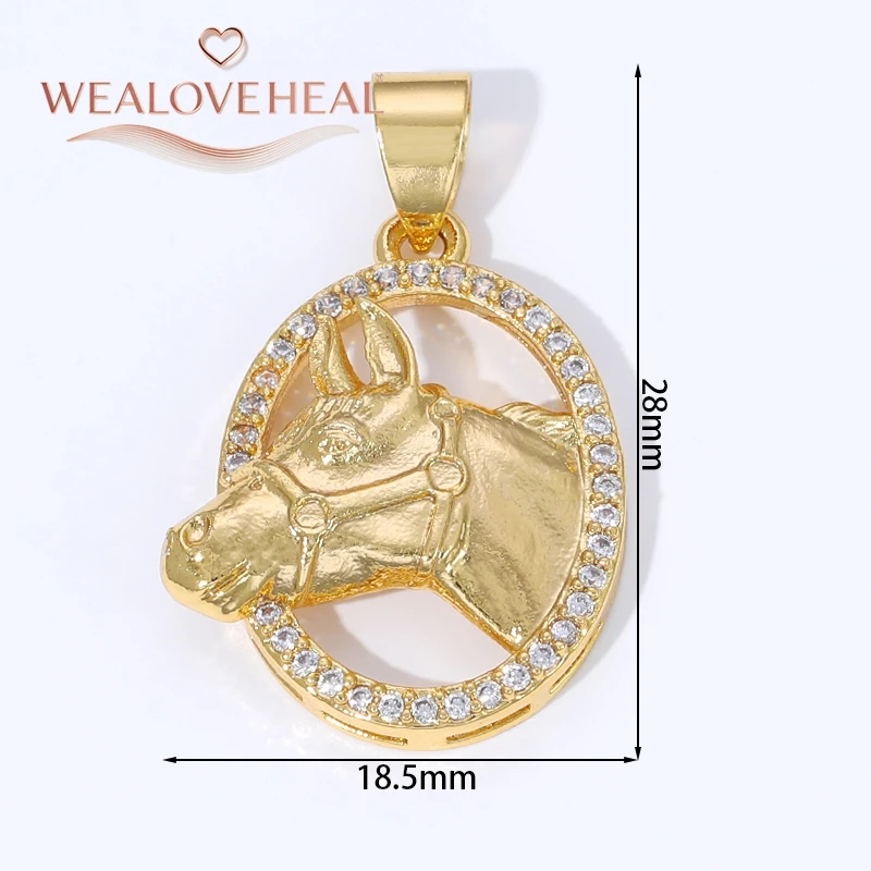 2026 mehrere Stile 18 Karat vergoldete Messing-Metall-Pferdeanhänger, eingelegter Zirkon-Pferde-Anhänger-Charm für Schmuckherstellungszubehör – Detail 31