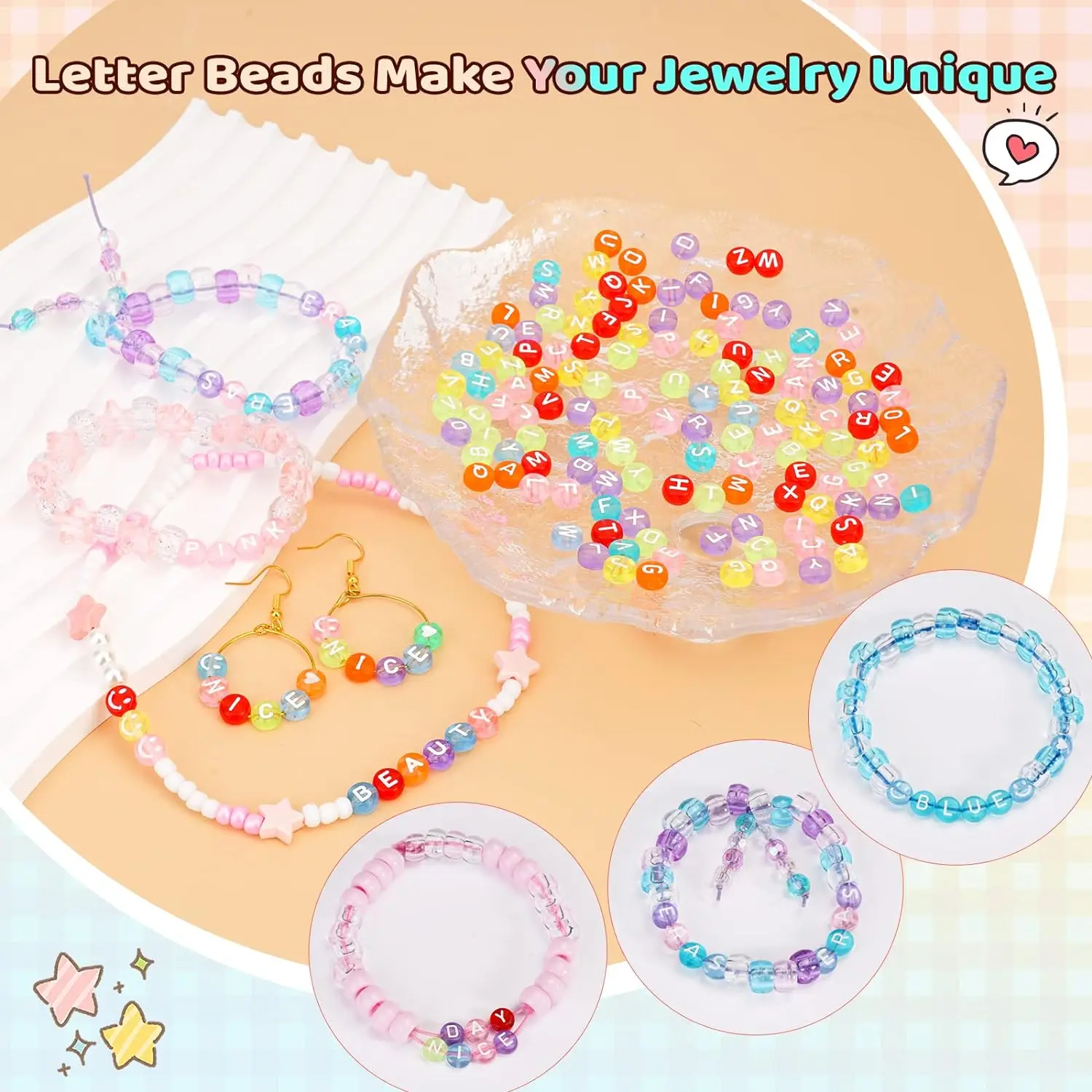 Mixed Acrylic Letter Beads Kits 300/400/600/1500pcs With Stretch Cord For Jewelry Making DIY Bracelets Accessories Set 4x7mm loose beads beads jewelry bead jewelry making