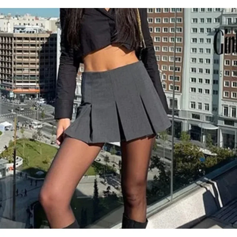 

Vintage Dark Grey Mini Skirts Women Ruffles Pleated Sexy Shorts Skirts Female Fashion 2023 Streetwear Mujer Faldas