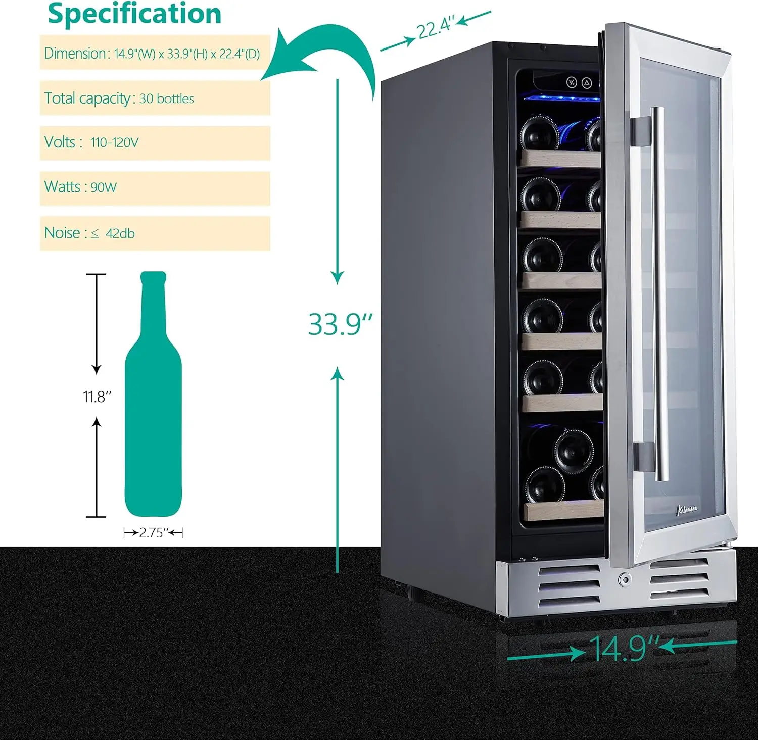 Cooler Refrigerator - 30 Bottle Wine Fridge with Stainless Steel Refrigerator& Double-Layer 3