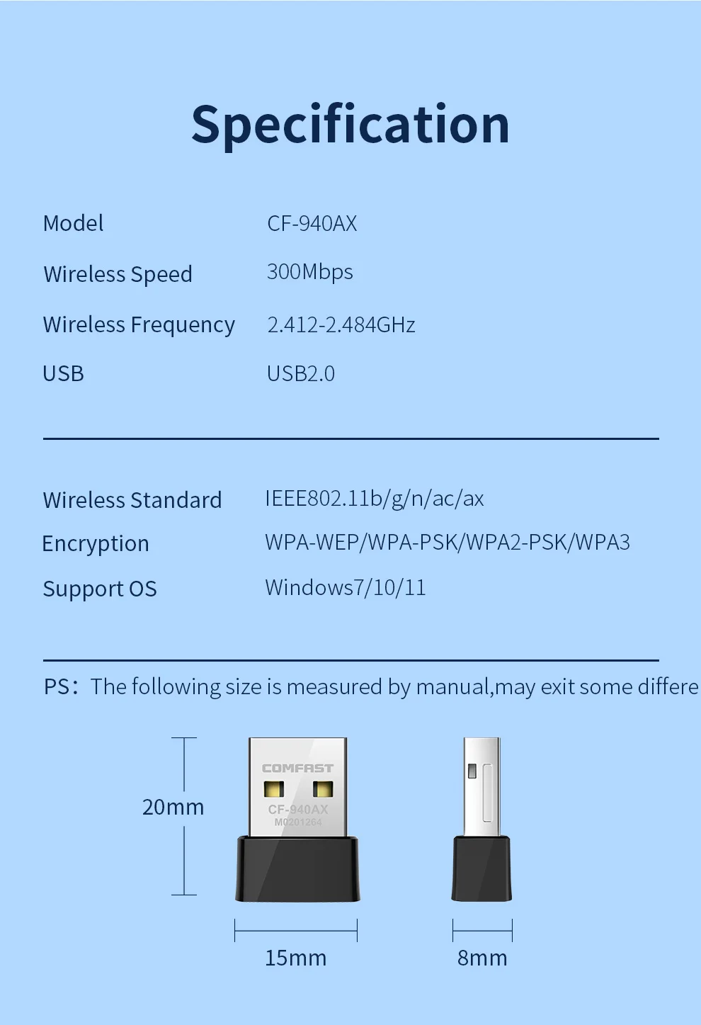 COMFAST WIFI USB-Adapter 300Mbps USB2.0 WLAN-Dongle 2.4G WIFI6 Netzwerkkarte Treiberfreier WLAN-Empfänger für Laptop PC für Win7/10/11 – Detail 5