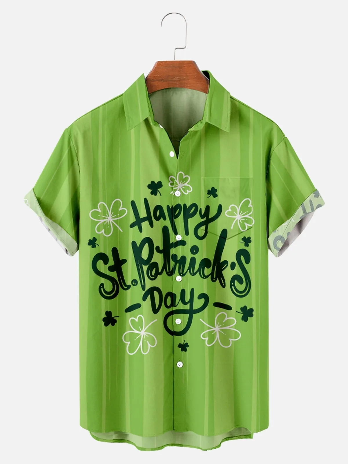 

2021 New St. Patrick's Day Short Sleeve Pocket Shirt 3D Digital Printing Loose Men's Top01