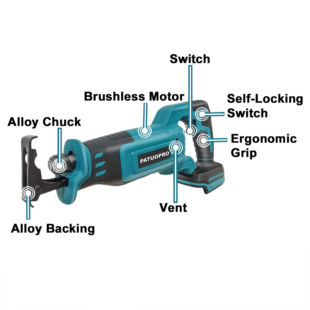 Brushless Reciprocating Saw With 4 Blades Rechargeable Woodworking Cutting Tool For Makita 18V Battery(No Battery)