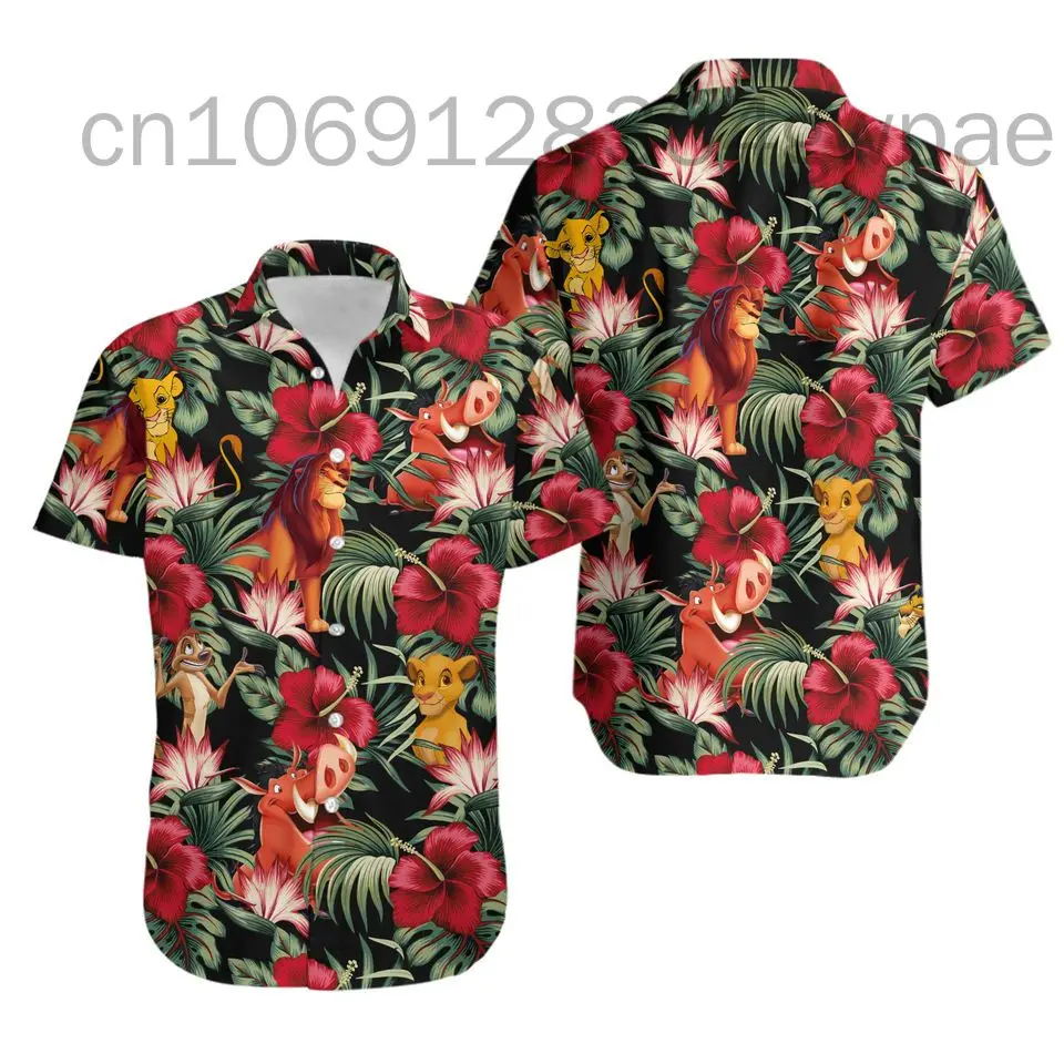 

The Lion King Simba Hawaiian Shirt Men's Women's Short Sleeve Beach Shirt Disney Casual Button Up Hawaiian Shirt Fashion Tops