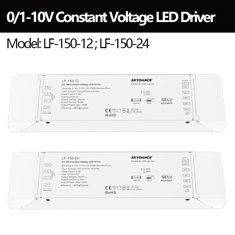 010V CV Constant Voltage Dimmable LED Driver AC PushDim 150W 110V